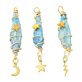3 шт 3 стили гальванизированный натуральный кварцевый кристалл большие подвески, подвески-слезинки из медной проволоки с драгоценными камнями 304 из нержавеющей стали с луной, звездами и молниями, золотые