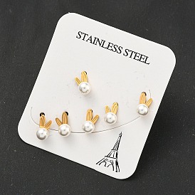 Ion Plating(IP) 304 Stainless Steel Ear Plugs Gauges, with Plastic Pearl Beads, Rabbit