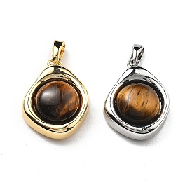 Природных тигровый глаз подвески, ромб прелести, с латунной