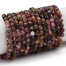 Натуральный красный турмалин бусы нити, граненые, круглые