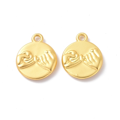Crémaillère pendentifs en alliage placage, sans cadmium et sans plomb et sans nickel, rond plat avec breloque gestuelle crochet de promesse