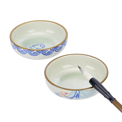 2 piezas 2 estilos tintero de porcelana, plano y redondo