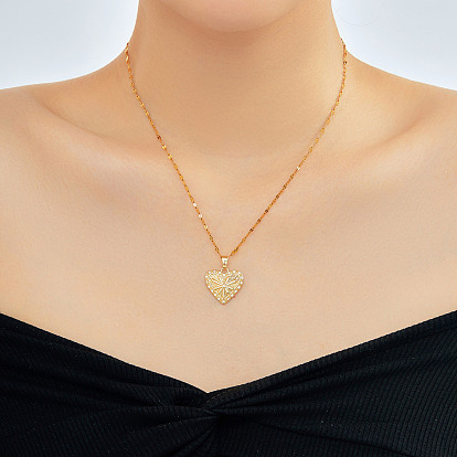 Модные латунные ожерелья с подвеской в виде сердца из прозрачного кубического циркония с микропаве, идеально подходит для повседневной носки
