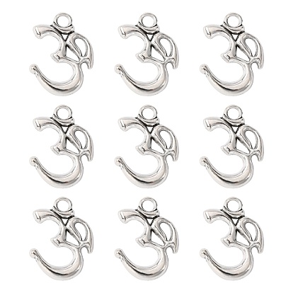 Temáticos yoga estilo tibetano colgantes om aleación, sin plomo y cadmio, 26x22x3 mm, agujero: 4 mm