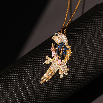 Colorful Zircon Hummingbird Pendant Women's Copper Bird Necklace