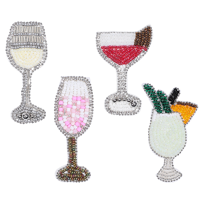 4Pcs 4 Styles Cocktail Felt Fabric Ornament Accessories, with Glass Seed Beads, Sew on Clothing Patches, Suitable for Wedding Dress, Performance Clothes