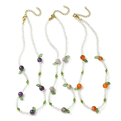 3Pcs 3 Style Natural Carnelian & Amethyst & Glass Beaded Necklaces Set for Women