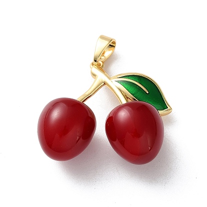 Подвески из смолы, вишня, с фурнитурой латунной эмалевой