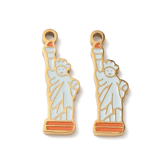 Independence Day 304 Stainless Steel Enamel Pendants, Statue of Liberty Shape Charms, Ion Plating(IP)