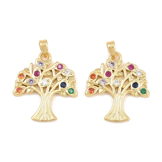 Brass Micro Pave Colorful Cubic Zirconia Pendants, Tree Charms