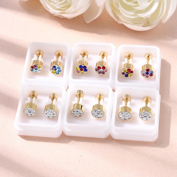 304 плоские круглые серьги-гвоздики из нержавеющей стали, с полимерной глиной горный хрусталь, золотые