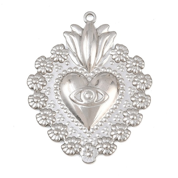 304 Stainless Steel Big Pendants, Sacred Heart with Evil Eye Charms