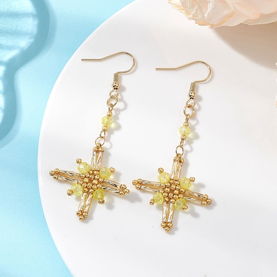 Серьги-подвески из стеклянных бусин в форме звезды, с 304 нержавеющей стали серьги крючки, золотые