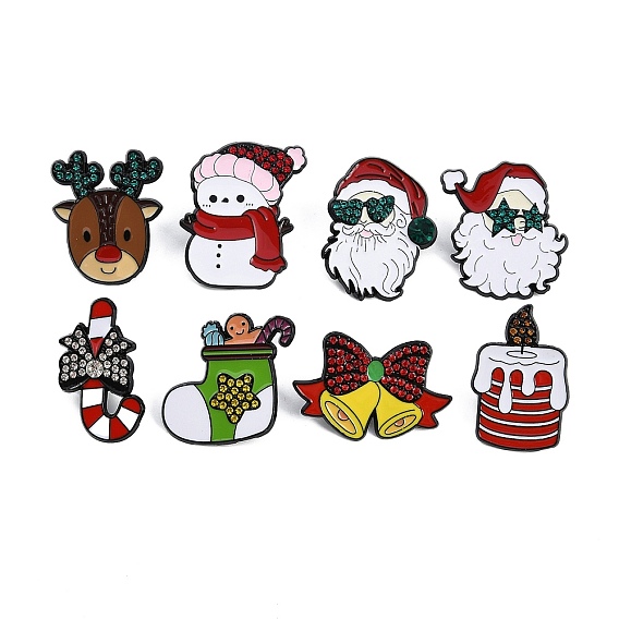 Эмалевые булавки рождественской серии, броши из черного сплава со стразами