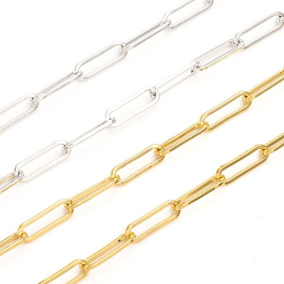 Brass Paperclip Chains, Flat Oval, Drawn Elongated Cable Chains, Soldered, Long-Lasting Plated