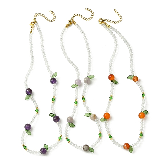 3Pcs 3 Style Natural Carnelian & Amethyst & Glass Beaded Necklaces Set for Women
