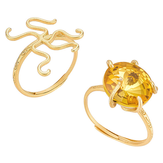 2 шт. латунные открытые регулируемые кольца-основания, Поворотные филигранные кольца для пальцев, штабелируемые цветочные кольца для женщин, каменные стеклянные кабошоны, изготовление колец со стразами