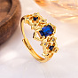 Brass Pave Cubic Zirconia Cuff Open Rings, Rectangle