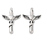 304 Stainless Steel Pendants, Cross with Heart Wing Charm