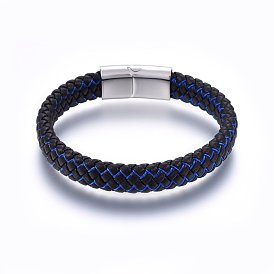 Cuir bracelets de corde tressée, avec fermoir magnétique en nylon et 304 en acier inoxydable, rectangle
