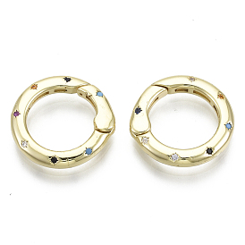 Brass Micro Pave Cubic Zirconia Spring Gate Rings, Ring, Nickel Free, Colorful