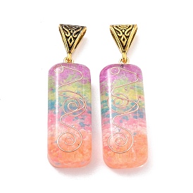 Resin Pendants, with Antique Golden Color Alloy Findings, Rectangle