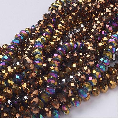 Electroplate Glass Beads Strands, Faceted, Rondelle