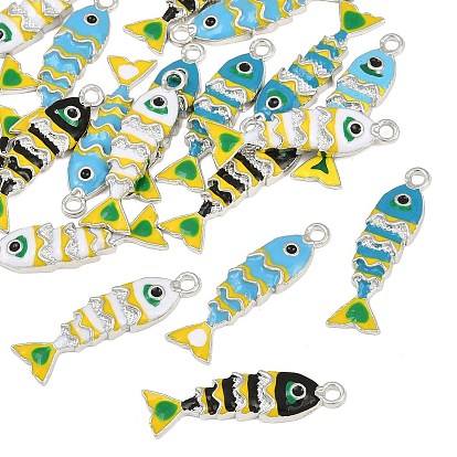 Alloy Enamel Pendants, Koi Fish Charms, Platinum