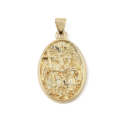 Brass Pendants, Oval with Holy Trinity Charms, Rack Plating, Long-Lasting Plated, Cadmium Free & Lead Free