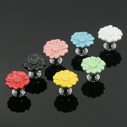 Ceramic Drawer Knob, with Alloy Findings and Screws, Cabinet Pulls Handles for Drawer, Doorknob Accessories, Flower