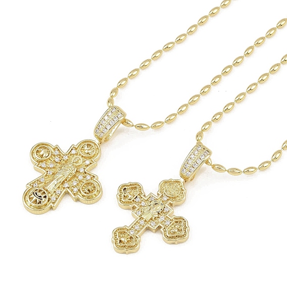 Женские ожерелья с подвеской-крестом из латуни с микропаве из прозрачных кубических цирконий