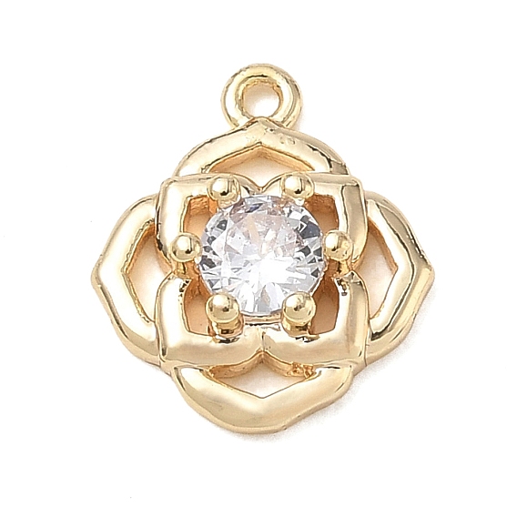Latón micro pavimenta claro cubic zirconia encantos, encantos de la flor
