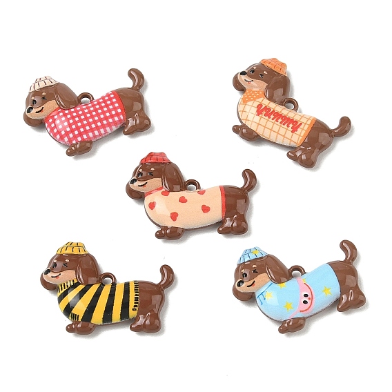 Baking Paint & Printed Alloy Pendants, Dachshund Dog Charms