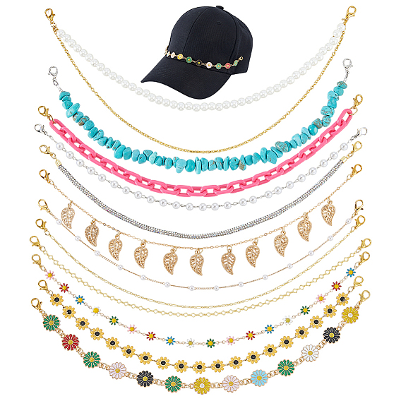 12 шт. латунные и железные цепочки и цепочки-удлинители для мешочков с синтетическими бирюзовыми бусинами, Сплав с застежками когтя омара, разнообразные, золотые