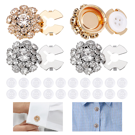 Наборы из латунных запонок со стразами и акриловых пуговиц для рубашки