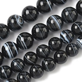 Натуральные черные полосатые агатовые / полосатые агатовые бусины, круглые, окрашенная и подогревом, класс А
