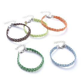 Unisex Waxed Cotton Cord Bracelets, with 304 Stainless Steel Lobster Claw Clasps, Iron Ribbon Ends and Chain Extender