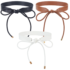 3Pcs 3 Colors Bowknot PU Leather Wrap Around Waist Bands, No Buckle Cinch Belts, for Ladies Dress Decoration