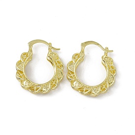 Brass Hoop Earrings for Women, Rack Plating, Long-Lasting Plated, Lead Free & Cadmium Free, Flower