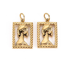 304 подвески из нержавеющей стали, с прыжковых колец, прямоугольник с женщинами