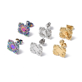 304 Stainless Steel Stud Earring Findings, Flower with Round Tray Earring Settings, with Ear Nuts