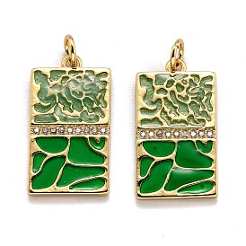 Brass Cubic Zirconia Pendants, Long-Lasting Plated, with Enamel, Rectangle