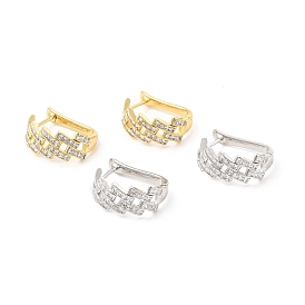Clear Cubic Zirconia Rhombus Hoop Earrings, Brass Jewelry for Women, Cadmium Free & Lead Free