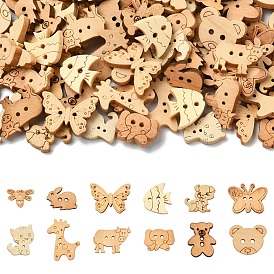 120 шт. 12 стили 2 деревянные пуговицы с отверстием, бежевые