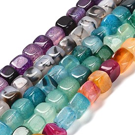 Natural Dragon Veins Agate Beads Strands, Dyed & Heated, Cube