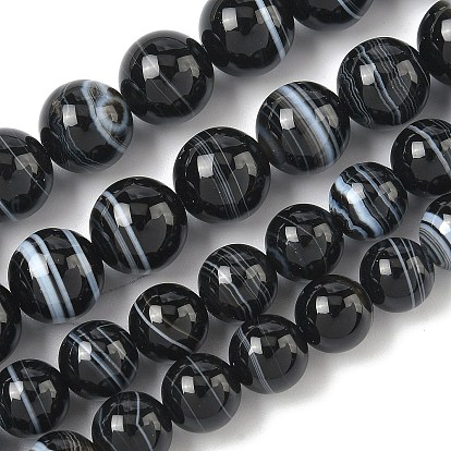 Натуральные черные полосатые агатовые / полосатые агатовые бусины, круглые, окрашенная и подогревом, класс А