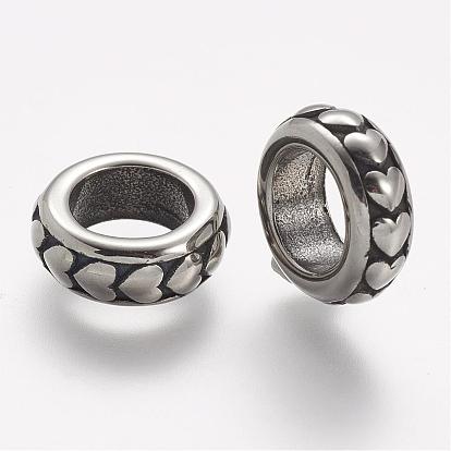 304 Stainless Steel Beads, Rondelle, Large Hole Beads