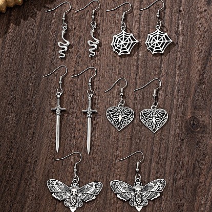 5 Парные серьги-подвески из сплава, разнообразные