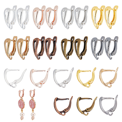 32Pcs 8 Colors Brass Hoop Earring Findings with Latch Back Closure, with Horizontal Loops