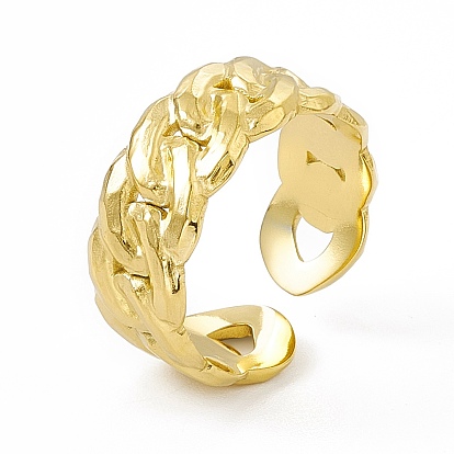 Ion Plating(IP) 304 Stainless Steel Cuff Ring for Women, Curb Chain Shaped Wide Band Open Rings